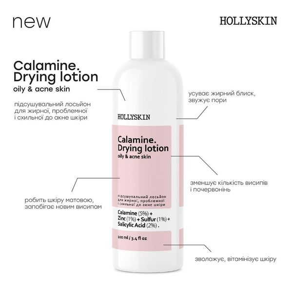 Лосьйон для жирної, проблемної і схильної до акне шкіри HOLLYSKIN Calamine. Drying Lotion 3 фото