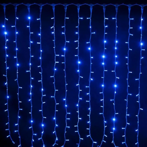 Гірлянда штора-водоспад, проз. шнур, 3*3 м, 320 LED, синя, з перехідником  RV-44  фото